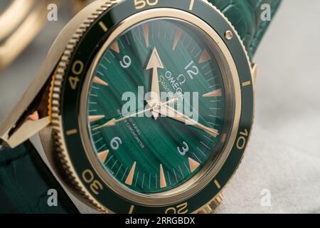 Omega Seamaster 300 in precious metals with Malachite dial Stock Photo