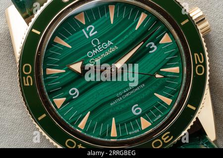 Omega Seamaster 300 in precious metals with Malachite dial Stock Photo