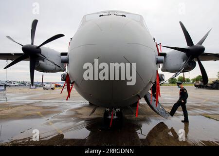 220518 -- BUCHAREST, May 18, 2022 -- A Spartan military transport aircraft is seen at the Black Sea Defense and Aerospace Exhibition in Bucharest, capital of Romania, on May 18, 2022. Photo by /Xinhua ROMANIA-BUCHAREST-BSDA EXHIBITION CristianxCristel PUBLICATIONxNOTxINxCHN Stock Photo
