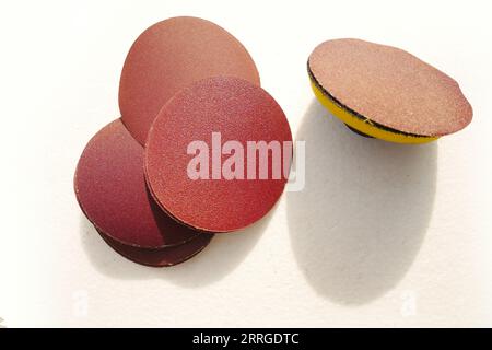 Close up round sandpaper isolated on white background Stock Photo
