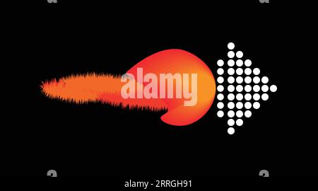 Dotted Arrow white in black background with fire at the back of the arrow moving forward Stock Vector
