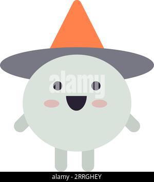 Cute funny sorcerer in hat Halloween kids cartoon character minimalist icon vector flat illustration. Happy magic wizard childish fantasy emoticon sor Stock Vector