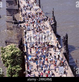 PRAGUE, CZECH REPUBLIC- AUGUST,30,2022:Charles Bridge over the Moldau And Hradcany seen from birdview Stock Photo