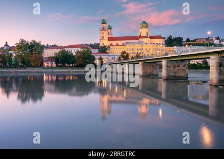 Passau Skyline, Germany. Cityscape image of Passau skyline, Bavaria, Germany at sunset. Stock Photo