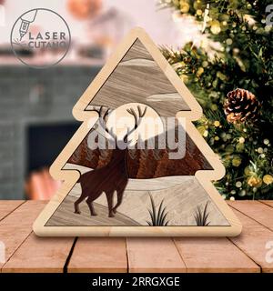 Christmas Tree Digital multilayer layout files are specially prepared for the laser cut, CNC router machine and other cutting machines. Stock Vector