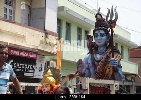 Rajkot, India. 7th September, 2023. Closeup view idol of lord mahadev in procession of Krishna Janmashtami near Gondal Road Rajkot. Credit: Nasirkhan Davi/Alamy Live News Stock Photo