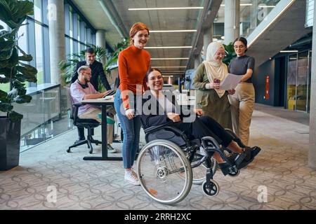 Diverse team demonstrating teamwork and inclusion at a conference ...