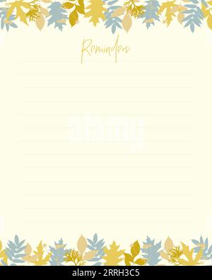 Reminder template with autumn leaves pastel color, for to-do list for planner notes. Vector illustration Stock Vector