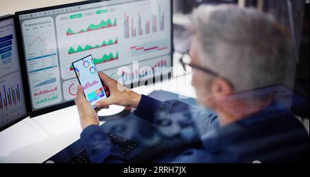 KPI Business Analytics Data Dashboard. Analyst Using Computer Stock Photo