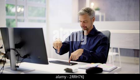 Funny Computer Nerd In Typing Crazy Silly Way Stock Photo