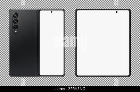 Fold phone realistic mockup on transparent background Stock Vector