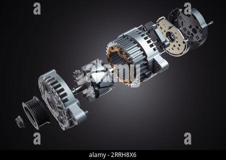 Structire and scheme of car alternator, generator on black. Structire ...