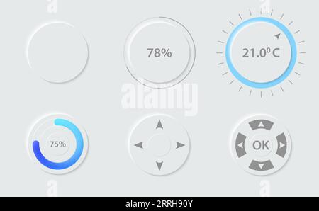 Neumorphism circle user interface (UI) design elements Stock Vector