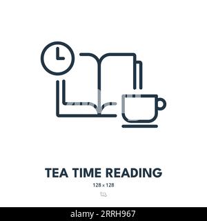 Tea Time Reading Icon. Book, Drink, Cup. Editable Stroke. Simple Vector Icon Stock Vector