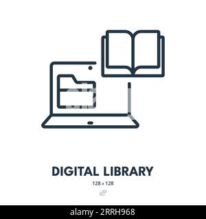 Digital Library Icon. Ebook, Reading, Education. Editable Stroke. Simple Vector Icon Stock Vector