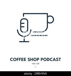 Coffee Shop Podcast Icon. Microphone, Radio, Cup. Editable Stroke. Simple Vector Icon Stock Vector
