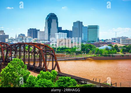 Shreveport, Louisiana, USA downtown skyline over the river. Stock Photo