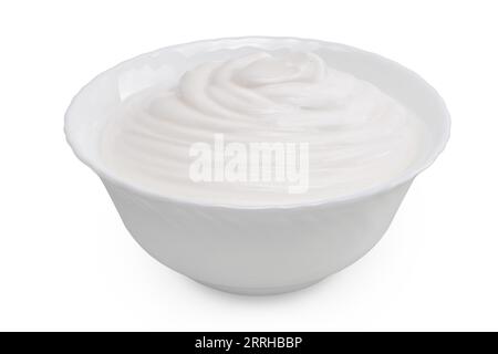 sour cream or yogurt in ceramic bowl isolated on white background with full depth of field Stock Photo