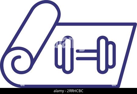 Roll mat with dumbbell line icon as fitness concept Stock Vector