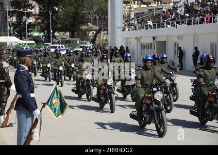 220626 -- ANTANANARIVO, June 26, 2022 -- A military parade is held during a celebration marking the 62nd anniversary of Madagascar s independence in Antananarivo, capital of Madagascar, on June 26, 2022. Madagascar celebrated the 62nd anniversary of its independence on Sunday.  MADAGASCAR-ANTANANARIVO-INDEPENDENCE-62ND ANNIVERSARY LingxXin PUBLICATIONxNOTxINxCHN Stock Photo