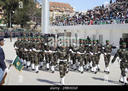 220626 -- ANTANANARIVO, June 26, 2022 -- A military parade is held during a celebration marking the 62nd anniversary of Madagascar s independence in Antananarivo, capital of Madagascar, on June 26, 2022. Madagascar celebrated the 62nd anniversary of its independence on Sunday.  MADAGASCAR-ANTANANARIVO-INDEPENDENCE-62ND ANNIVERSARY LingxXin PUBLICATIONxNOTxINxCHN Stock Photo