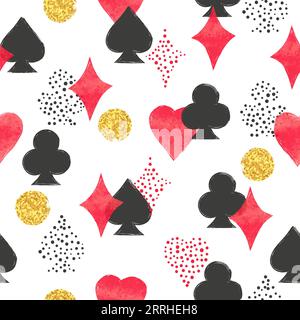 Seamless casino pattern with playing cards suits. Stock Vector