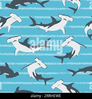 Seamless hammerhead shark pattern. Vector sea background. Stock Vector