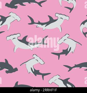 Seamless hammerhead shark pattern. Vector marine background. Stock Vector