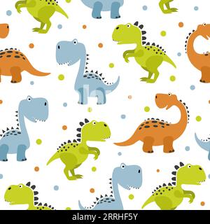 Seamless cute cartoon dinosaurs pattern. Vector colorful dino background Stock Vector