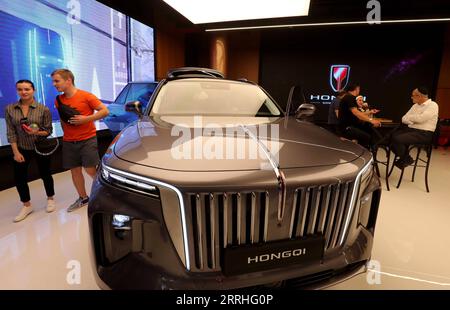 220630 -- TEL AVIV, June 30, 2022 -- The Hongqi E-HS9 model, a pure-electric luxury SUV, is showcased at the first showroom for China s limousine brand Hongqi in Tel Aviv, Israel, June 28, 2022. Israeli car dealership Samelet Group on Tuesday opened the first showroom for China s limousine brand Hongqi in the central Israeli city of Tel Aviv. Hongqi, meaning red flag in the Chinese language, has grown to be China s iconic marque since its establishment in 1958 through years of limo services for national ceremonial events. Photo by /Xinhua ISRAEL-TEL AVIV-CHINA S AUTO BRAND-HONGQI-1ST SHOWROOM Stock Photo