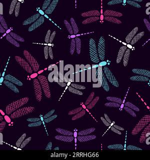 Seamless colorful dragonfly pattern. Vector insect background. Stock Vector