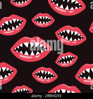 Seamless lips pattern with shark teeth. Stock Vector