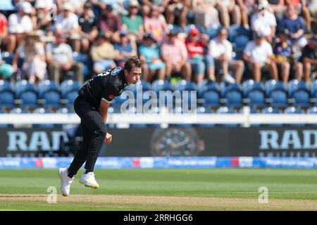 Cardiff, UK. 08th Sep, 2023. New Zealand's captain, Tim Southee in action bowling during the Metro Bank ODI Series match between England and New Zealand at Sophia Gardens, Cardiff, UK on 8 September 2023. Photo by Stuart Leggett. Editorial use only, license required for commercial use. No use in betting, games or a single club/league/player publications. Credit: UK Sports Pics Ltd/Alamy Live News Stock Photo