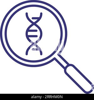 Magnifier with DNA line icon. Stock Vector