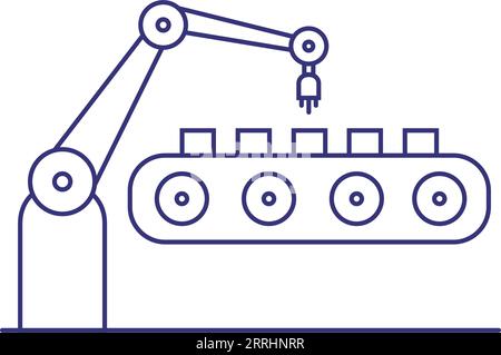 Robotic hand at conveyor belt line icon Stock Vector