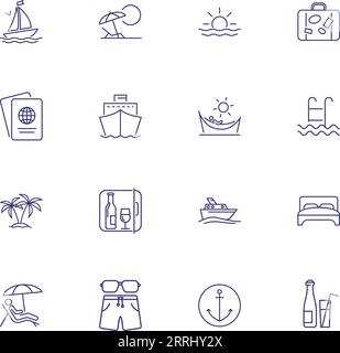 Sea cruise icons. Set of line icons Stock Vector