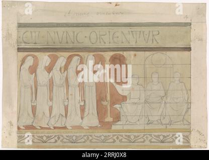 The five foolish virgins ask for oil, c. 1869-c. 1925. Design for a wall painting. Stock Photo