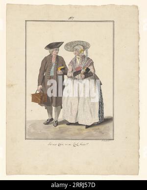 Fisher couple from Friesland, 1803-c.1899. A Frisian skipper and his wife return from church with their bibles. Stock Photo