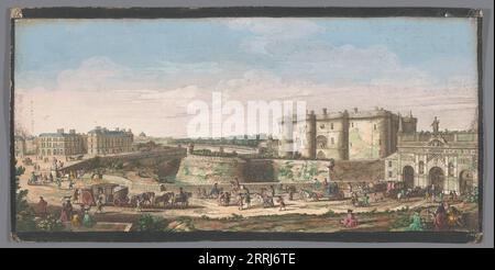 View of the Bastille and Porte Saint-Antoine in Paris, 1700-1799. Stock Photo