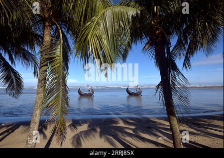 220716 -- COX S BAZAR, July 16, 2022 -- Two fishing boats are moored in Cox s Bazar, Bangladesh on July 13, 2022. Like previous years, Bangladesh banned fishing off its coast for 65 days from May 20 in order to help ensure smooth breeding of fish and boost depleted fish stocks. The once bustling fishermen s wharfs in places in Cox s Bazar, some 400 southeast of capital Dhaka, lie dormant, with dozens of fishing boats tied along the shores. BANGLADESH-COX S BAZAR-FISHING BAN Salim PUBLICATIONxNOTxINxCHN Stock Photo