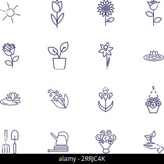 Flowers line icon set Stock Vector