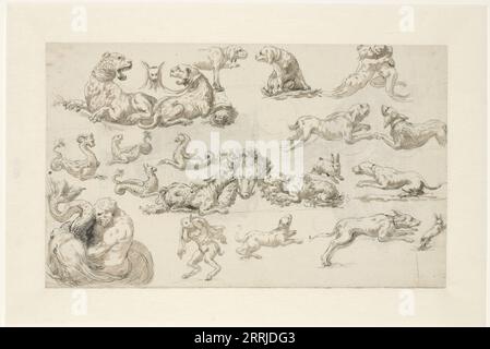 Studies of animals and semi-styles, c.1765-c.1780. The studies were followed by motifs from a print series by Stefano della Bella from around 1640-1650: Friezes, Foliage and Grotesques (Alexandre de Vesme and Phyllis Dearborn Massar, Stefano della Bella, 1971, no. 979-985). Stock Photo
