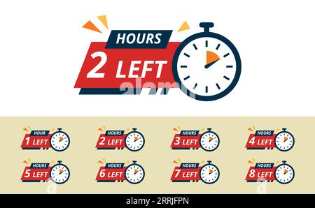 Countdown timer offers time hours left 1,2,3,4,5,6,7 and 8 Stock Vector