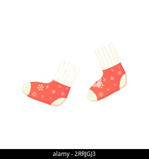 warm knitted socks, with Christmas and New Year's ornaments. Vector illustration Stock Vector