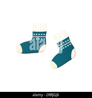 warm knitted socks, with Christmas and New Year's ornaments. Vector illustration Stock Vector
