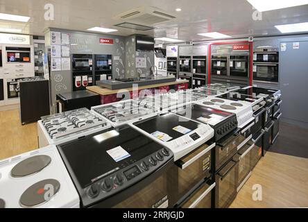 Interior of a domestic electrical store in south London, UK. Shows kitchen appliances. Stock Photo