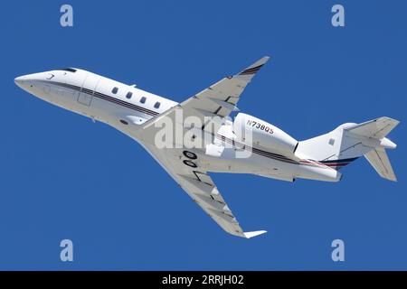 N738QS  Bombardier Challenger 350 Departing Los Angeles International (LAX / KLAX) Stock Photo