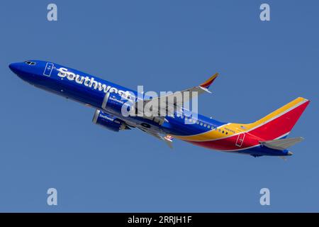 N8849Q Southwest Airlines Boeing 737-8 MAX Departing Los Angeles International (LAX / KLAX) Stock Photo