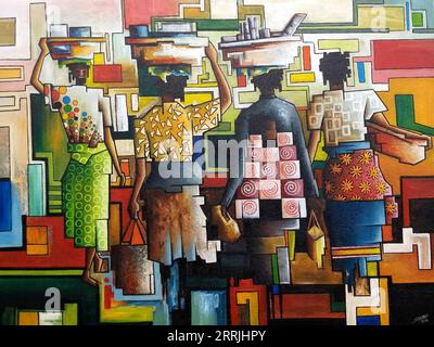 220725 -- KABALE, July 25, 2022 -- File photo taken on May 8, 2018 shows an exhibited painting created by artist Edward Kamugisha Ssajjabbi during the 8th Beijing International Art Biennale. TO GO WITH Feature: Ugandan painter uses experience in China to inspire students UGANDA-KABALE-ARTIST XinxHua PUBLICATIONxNOTxINxCHN Stock Photo