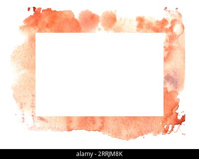 Fall abstract frame with watercolor orange stains with place for your text Hand painted illustration on white background. Autumn design for halloween Stock Photo